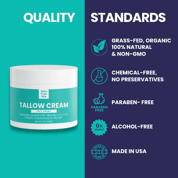 Grass-Fed Tallow Cream for Eczema – Organic, Deeply Moisturizing, Chemical-Free, Vitamins A, D, E & K