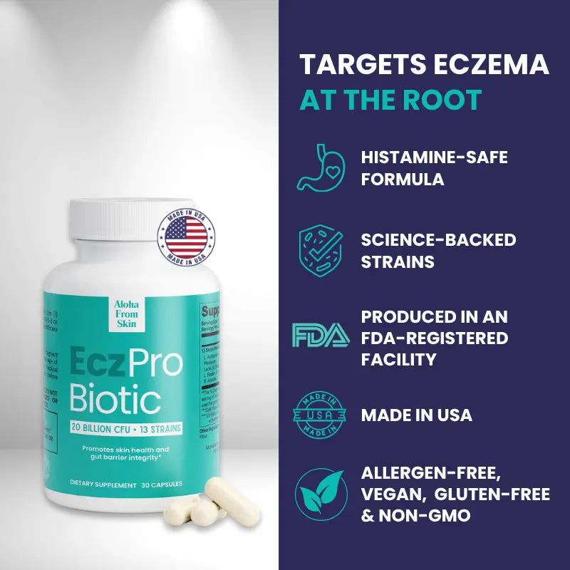 EczPro - Probiotics for Eczema, Natural Remedy, 13 Histamine-Safe Strains, Allergen-Free Formula