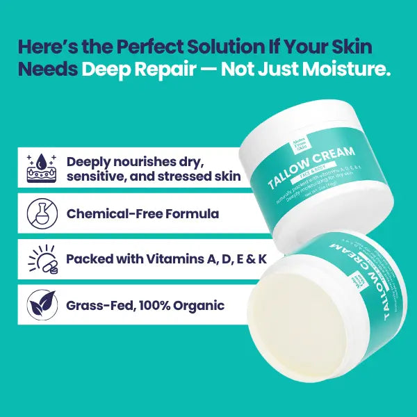 Grass-Fed Tallow Cream for Eczema – Organic, Deeply Moisturizing, Chemical-Free, Vitamins A, D, E & K