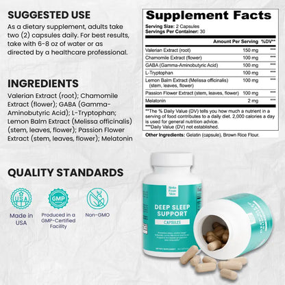 Deep Sleep Support – Valerian, GABA & Melatonin for Restorative Sleep