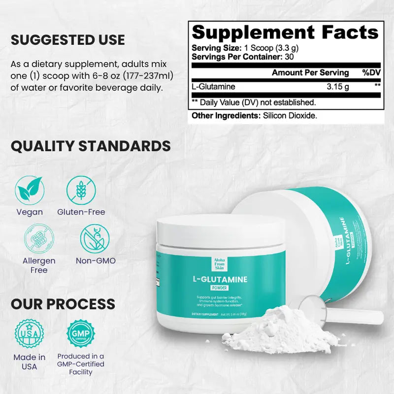 L-Glutamine Powder - Gut Barrier and Eczema Support - Premium Quality, Unflavored